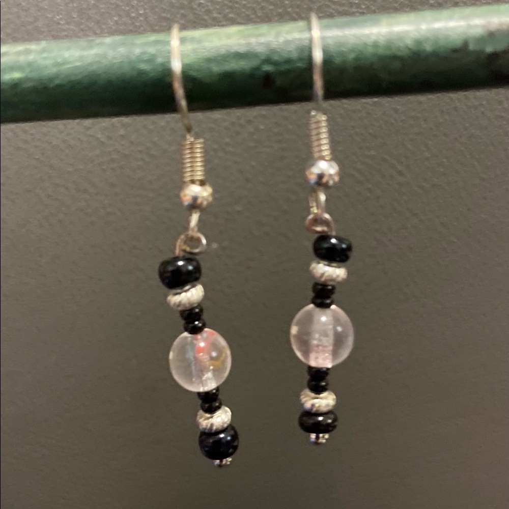 Black and white bead earrings. Christian based artist, handmade. Unique.